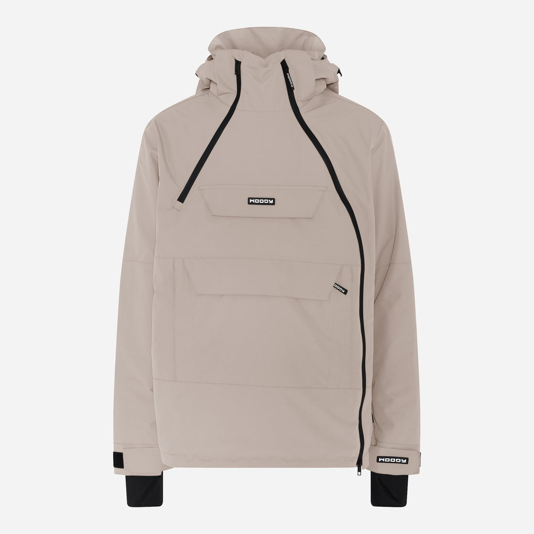 Men's Alpine Ski Anorak, stone greige, front view. #color_stone-greige