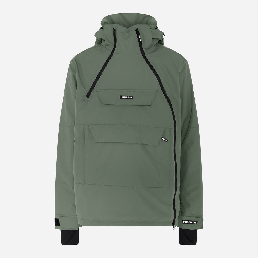 Men's Alpine Ski Anorak, dark olive, front view. #color_dark-olive