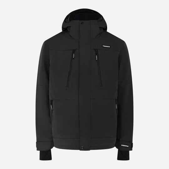 Men's Glace Ski Jacket, charcoal black, front view. #color_charcoal-black