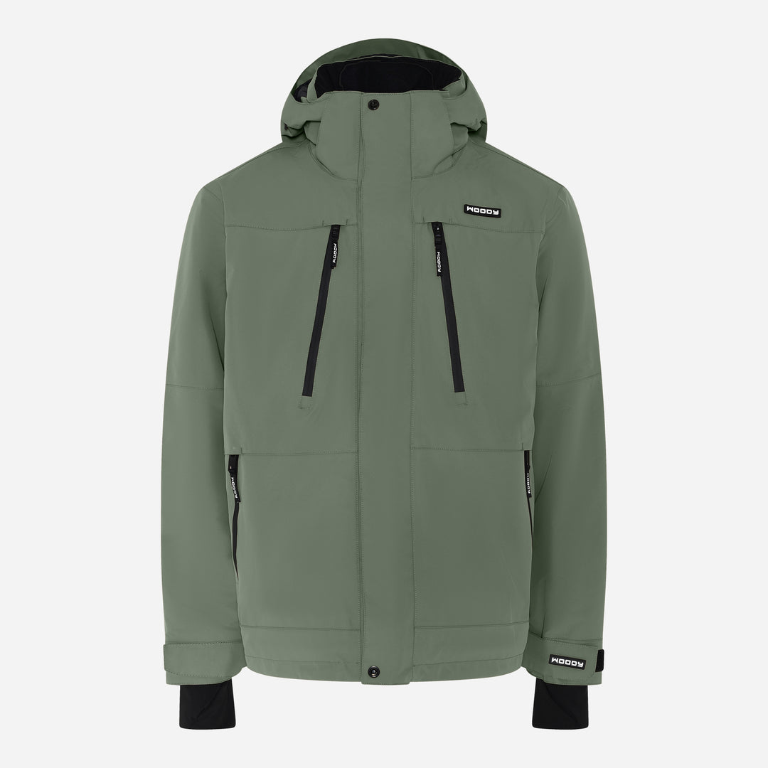 Men's Glace Ski Jacket, dark olive, front view. #color_dark-olive