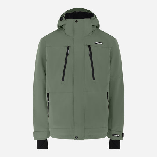Men's Glace Ski Jacket, dark olive, front view. #color_dark-olive