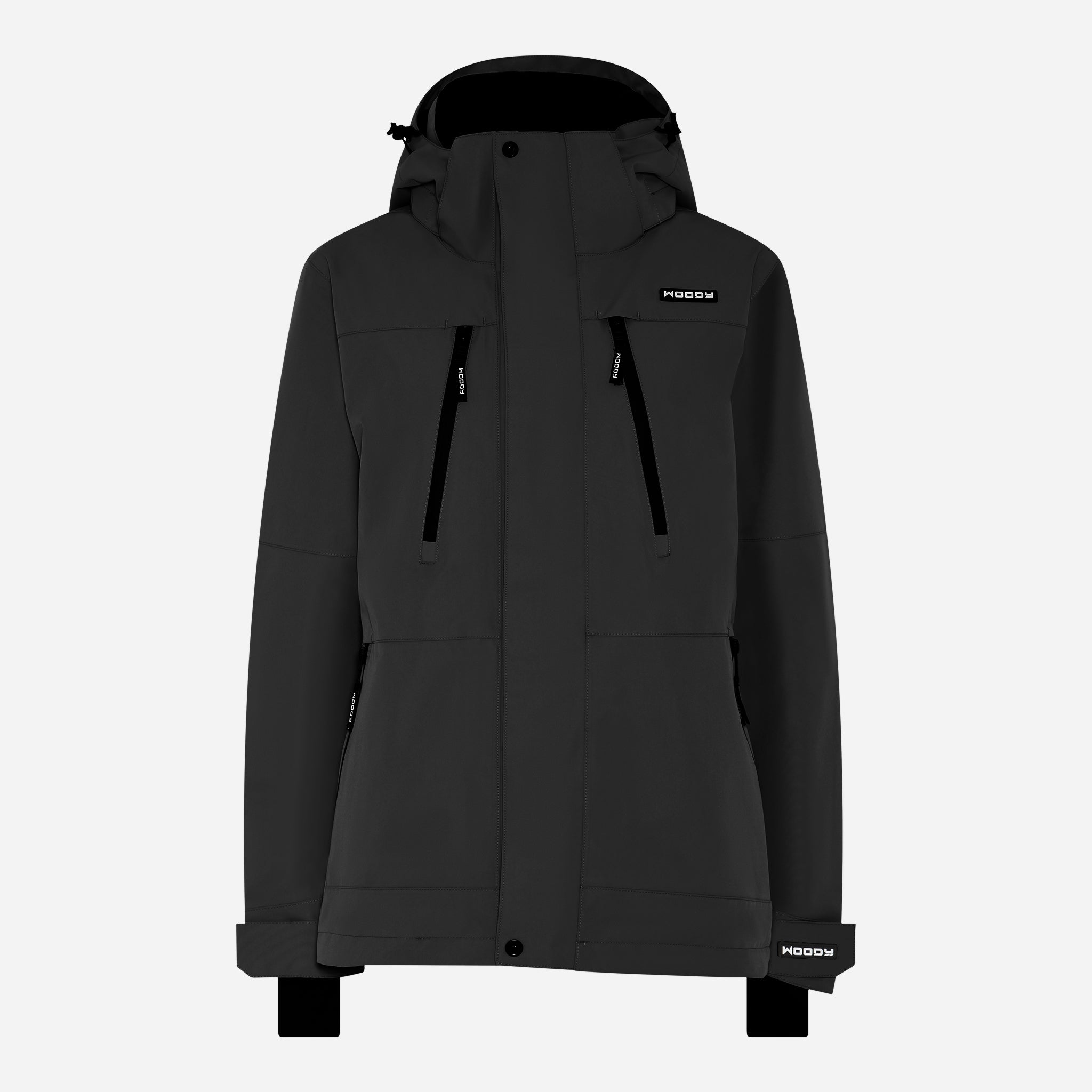 Women's glace ski jacket, charcoal black, front view. #color_charcoal-black #farve_sort