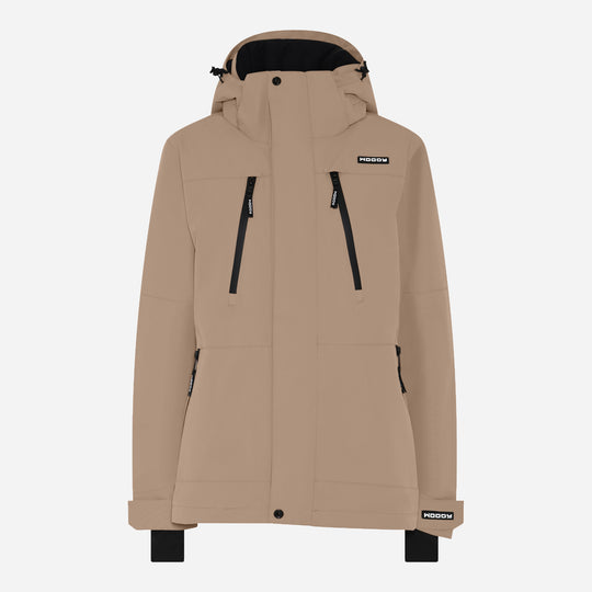Glace skijakke til kvinder, Beige, forfra. #color_stone-greige