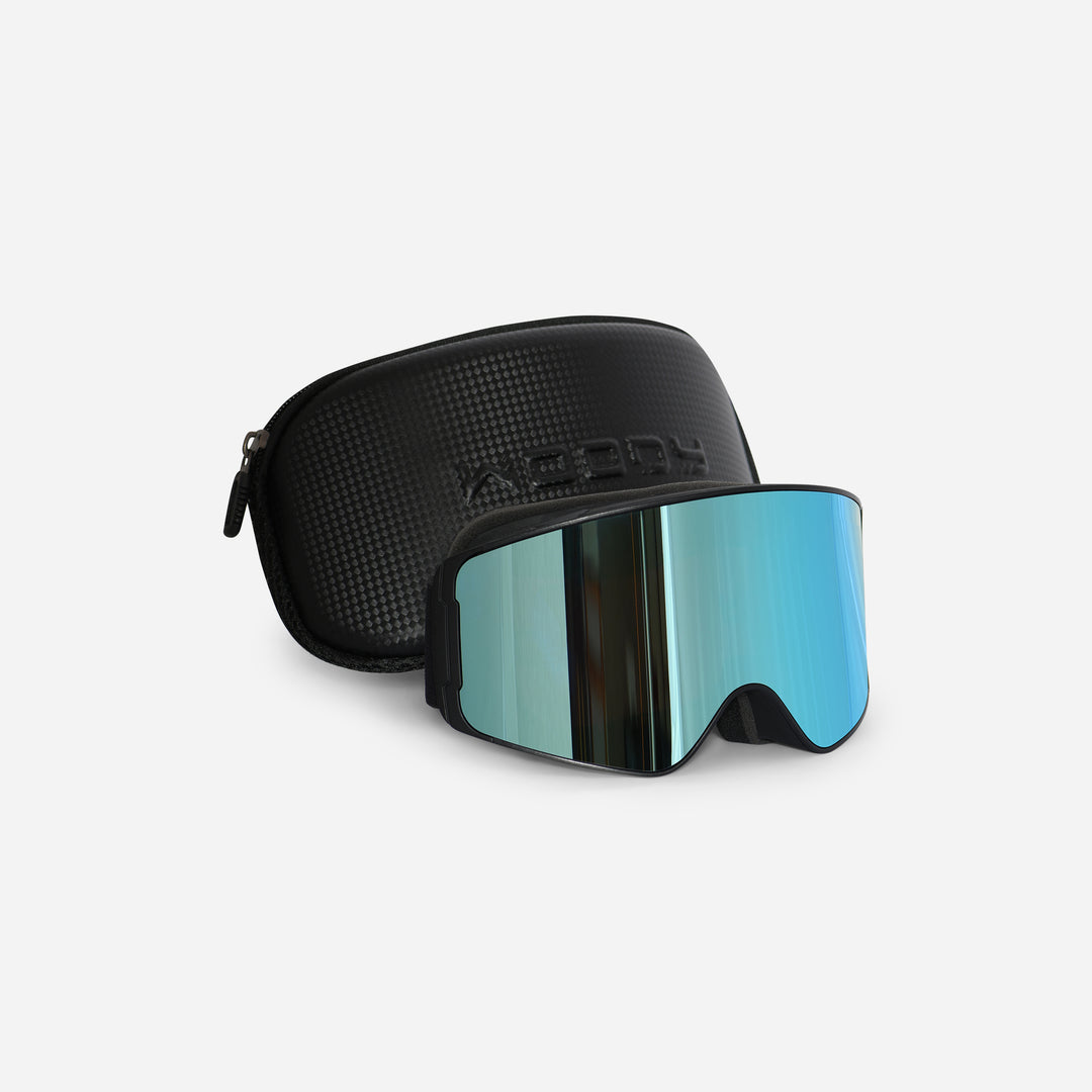 Unisex ski goggles, iceblue mirror lens, moonbox, black
