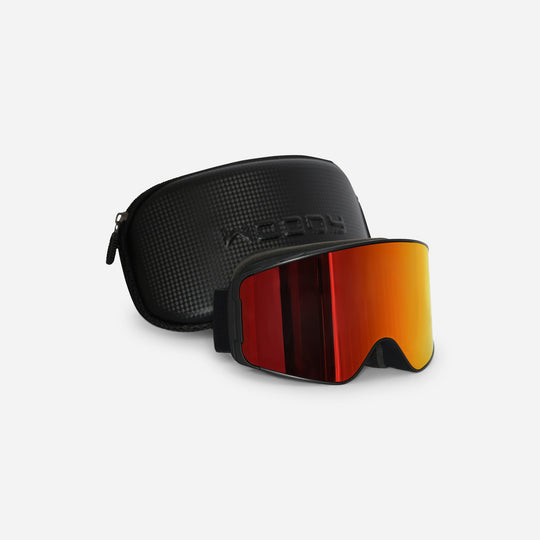 Unisex ski goggles, red mirror lens, moonbox, black